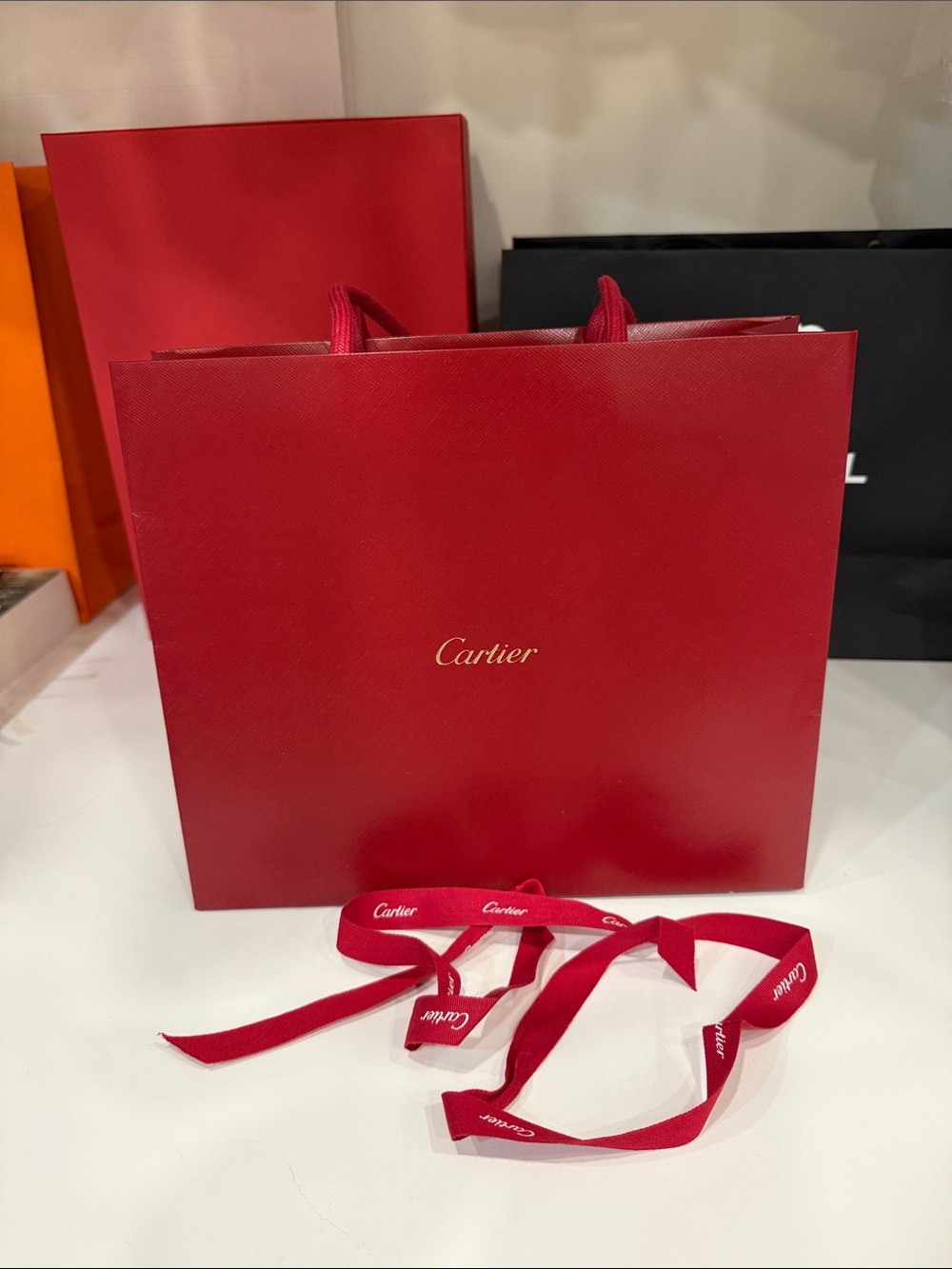 Small Cartier Red Shopping Bag with Branded Ribbon